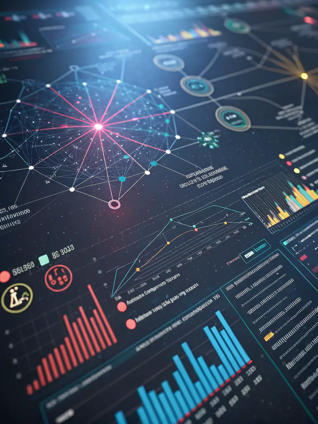 A visual representation of a machine learning model, such as a decision tree or neural network, with data flowing through it, emphasizing predictive capabilities.