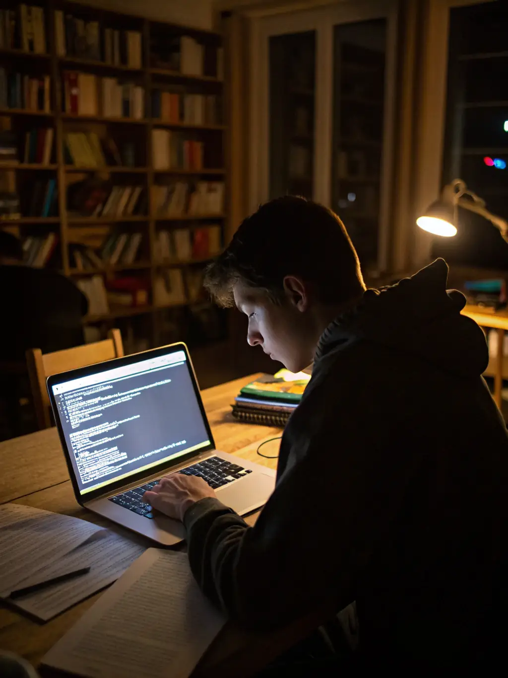A focused image of a student working on a data analysis project using Python in a modern classroom setting, emphasizing hands-on learning.