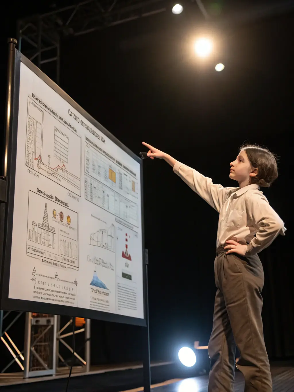 A student presenting a data science project to a panel of industry experts, demonstrating their communication and presentation skills.